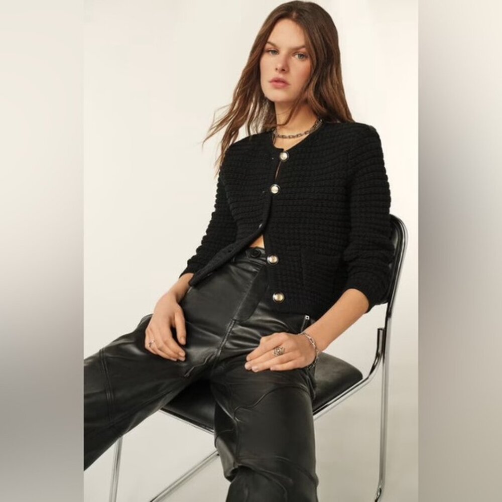 NEW Ba&sh Bash Gaspard Tweed Cardigan Jacket in Black | size 2 M US6 UK10 - Picture 2 of 14